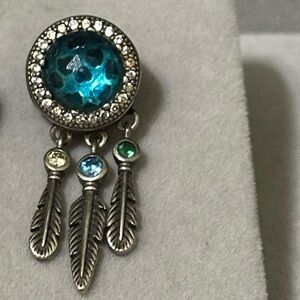 Pandora Silver Green Blue Yellow Gemstone Dream Catcher Charm Very Rare